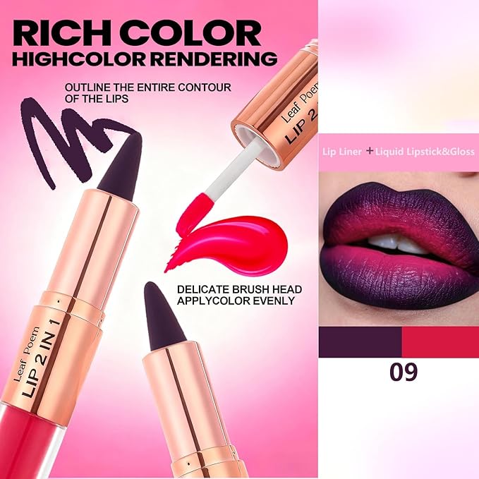 Purple Lip Liner and Liquid Lipstick Set,2-in-1High Pigmented Matte Lip Kit with Lip Liner and Gloss, lip combo sets for black women, Long Lasting Lipstick Waterproof Lip Combo Makeup (#9) | Matte Frosted