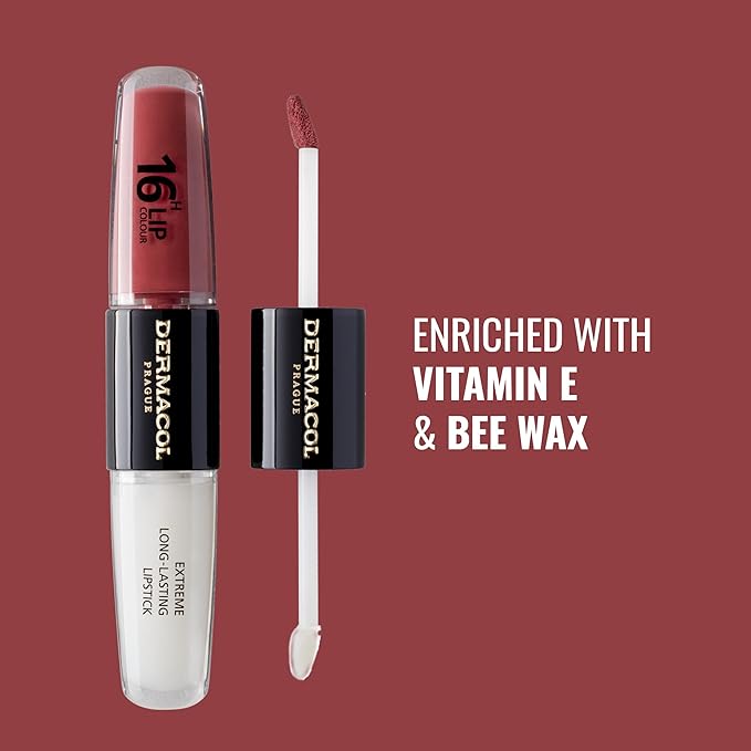 Dermacol NEW 16-Hour Lip Colour, Highly Pigmented Glossy Lip Stain, Two-Phase Lip Plumper Gloss, Kissproof Lip Makeup Products with Matte and Glitter Finish, n.35