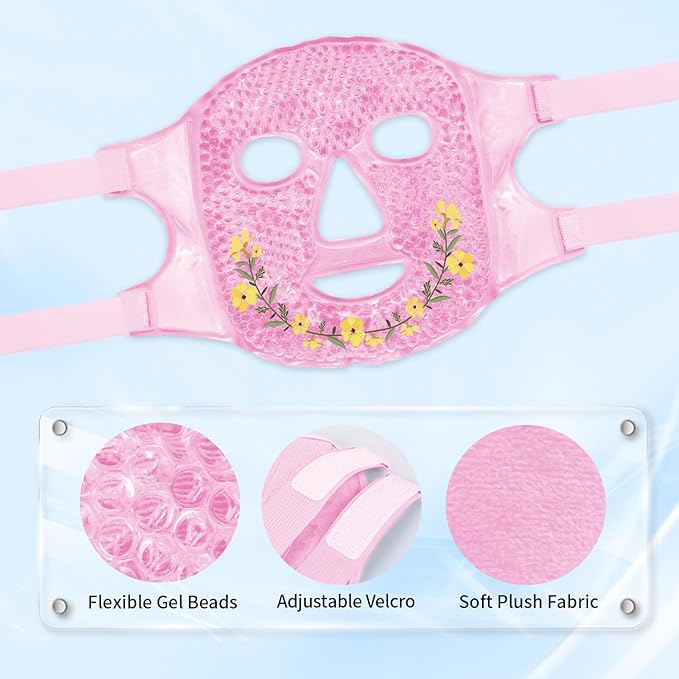 CONBELLA Cold Face Eye Masks Ice Face Mask Hot Cold Compress for Dark Circles, Puffiness, Migraines, Headache, Stress, Redness, Cooling Face Masks for Women Man, Skin Care