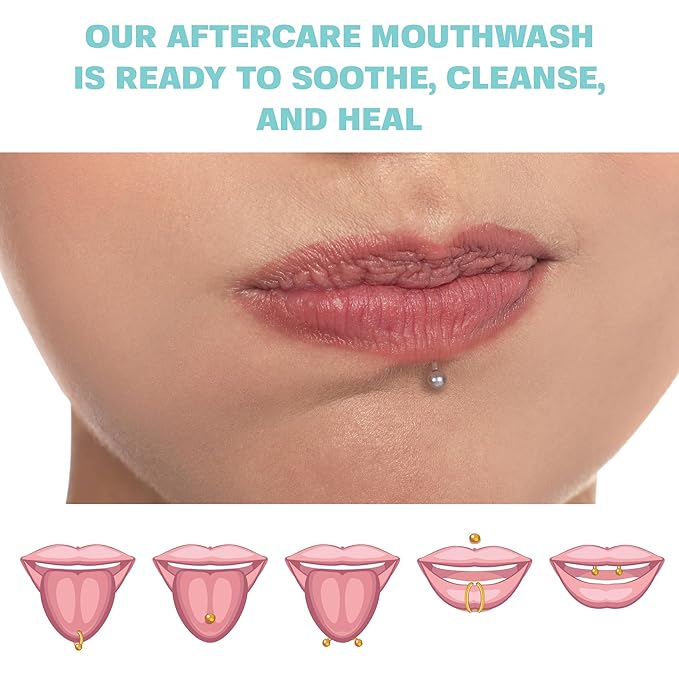 Base Laboratories Piercing Aftercare & Oral Care Mouthwash - Alcohol-Free, Fluoride-Free Healing Rinse for Tongue, Lip, Cheek, & Gum Health - Mint-Cantaloupe Flavor - 16 oz