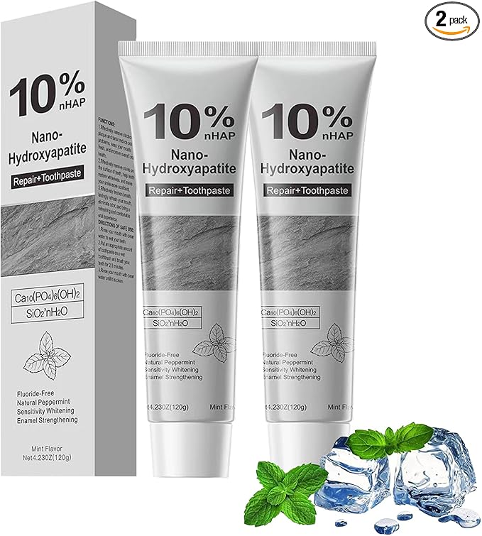 Hydroxyapatite Toothpaste, 10% Nano-Hydroxyapatite Toothpaste for Advanced Enamel Protection,New Upgraded Formula,Gentle Mint,Fresh Breath(2 Pcs)