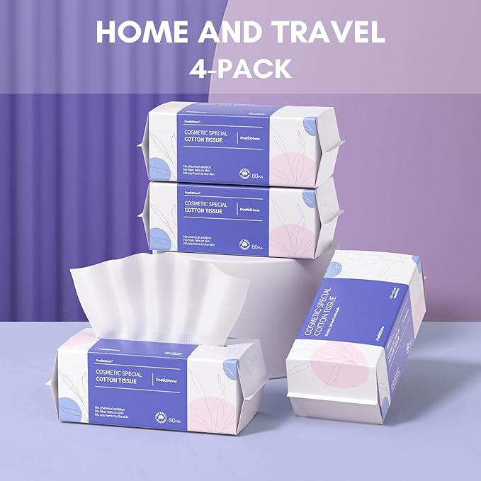 PoeticEHome Disposable Face Towel | Thick & Absorbent | Clean Face Tissue Biodegradable | Cotton Dry Wipes for Facial Cleansing & Makeup Removing
