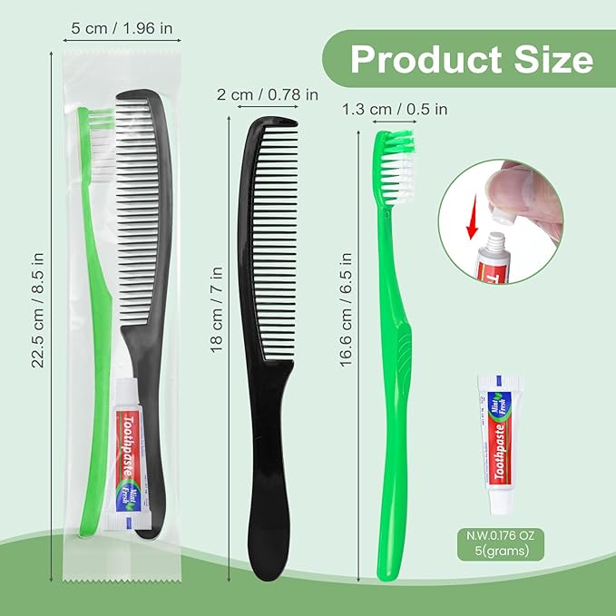 Green Disposable Toothbrushes with Toothpaste and Comb - Pack of 30,Individually Wrapped Single Use Travel Toothbrushes Kit Bulk for Homeless,Guests,Hotel