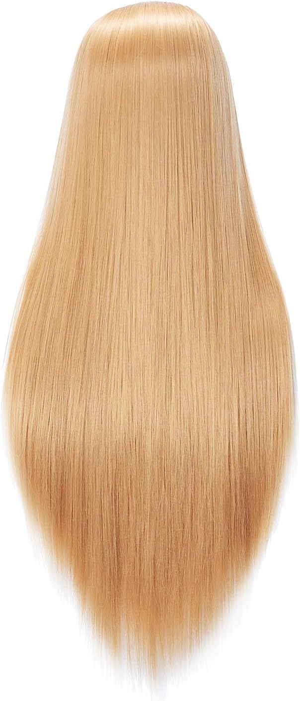 Hairingrid 26"-28" Mannequin Head Hair Styling Training Head Manikin Cosmetology Doll Head Synthetic Fiber Hair and Free Clamp Holder (Golden)