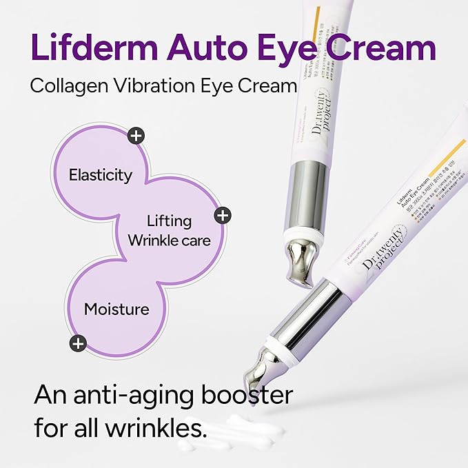 Dr.twentyproject Lifderm Eye Cream with Collagen & Vibrating Device for Wrinkles, Anti-Aging, Dark Circles – Lifting, Firming, Tightening, Depuffing, Nourishing Korean Skincare (20ml 0.6 fl oz)