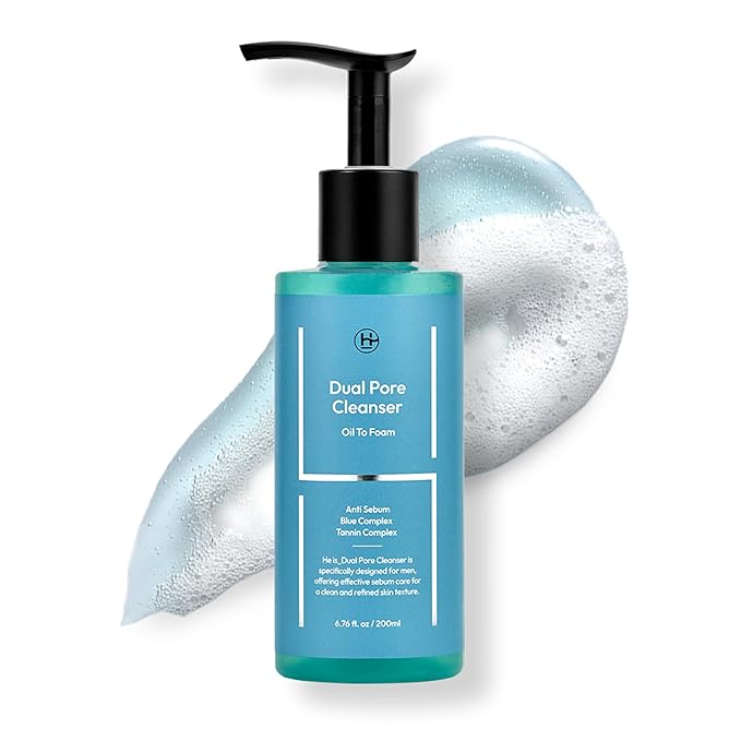 LAB BY He is_ Dual Pore Cleanser, Deep Pore Cleansing & Exfoliating Salicylic Acid, Oil to Foam Daily Hydrating Facial Wash for Blackhead Oily, Dry, Sensitive Skin for men Korean Skincare 6.76 fl.oz