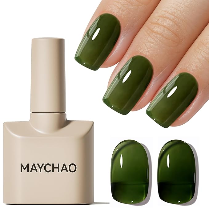 MAYCHAO 15ML Jelly Moss Green Gel Nail Polish 1Pc Transparent Forest Jade Green Gel Polish Soak Off UV LED Translucent Nail Polish Nail Art Starter Manicure Salon DIY at Home, 0.5 OZ