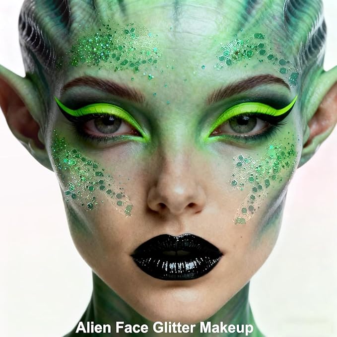 MEICOLY Gold and Green Face Glitter,Holographic Gold Hair Accessories,Sparkle Self-Adhesive Halloween Body Glitter Makeup for Mardi Gras Carnival Festival Party,St Patricks Day Accessories