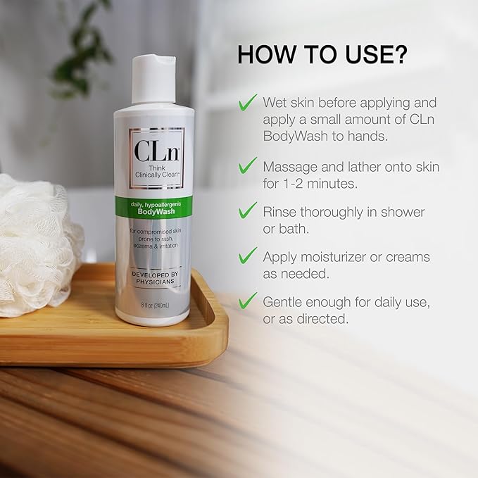 CLn® BodyWash –Non-Drying Body Wash, For Compromised Skin Prone to Eczema, Dermatitis, Rash & Hidradenitis Suppurativa, Fragrance-Free & Paraben-Free, 8 fl oz.