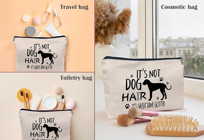 Lacosu It's Not Dog Hair It's Great Dane Glitter Makeup Bag,Funny Great Dane Cosmetic Makeup Bag for Dog Lovers Women Girls,Great Dane Mom Birthday Christmas Valentine's Day Gift Makeup Bag