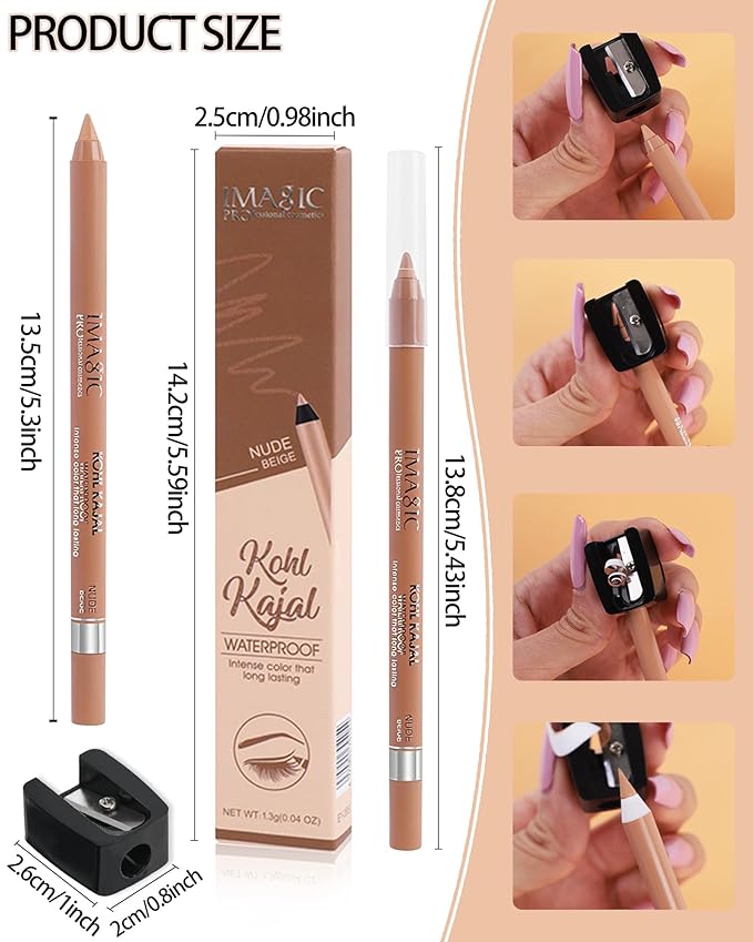 Nude Beige Water Line Gel Eyeliner Pencil-2Pcs Waterproof Longlasting Cream Eye Liner Waterline Brightener Pen,Smooth Easy-to-Sharpen Pencil with Sharpener,Thanksgiving Eye Makeup Gift Set for Girl