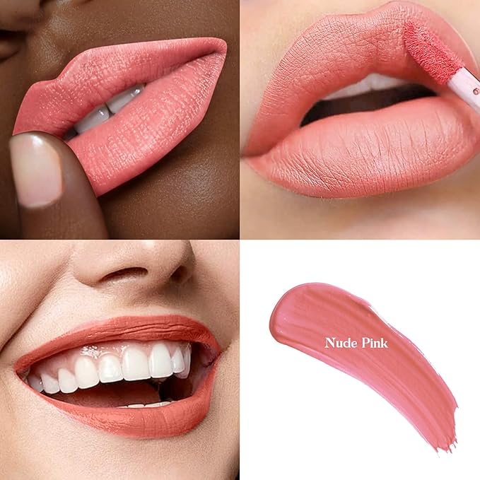 ilembane 3-Pack Multicolor Matte Liquid Lipstick Set – Peach Pink, Nude Pink & Caramel – Long-Lasting, Smudge-Proof, Waterproof – High-Pigment, Transfer-Resistant Colors for All-Day Wear