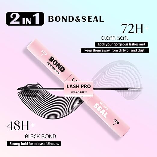 SY-SHUYING Black Lash Bond and Seal for Eye lash Cluster, Long Lasting, Comfortable, Waterproof, 72H Super Flexible Hold Glue, 2-in-1 for Sensitive Eyes, Non Irritating, DIY Lash Cluster Kit 4ml+4ml