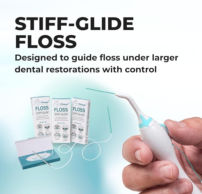 The AutoFlosser Floss Threader Strands for Implants, Bridges, Braces & Retainers, Refills for The AutoFlosser Handle, Shred-Resistant Dental Floss, Stiff-Glide, 90 Strands