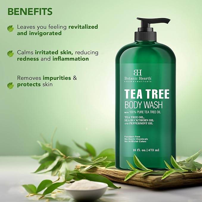 Botanic Hearth Tea Tree Body Wash -16 fl oz- All-Natural Antifungal & Odor-Control Shower Gel for Acne, Athlete’s Foot, Ringworm, Jock Itch & Healthy Skin,Sulfate & Paraben Free, for Men and Women