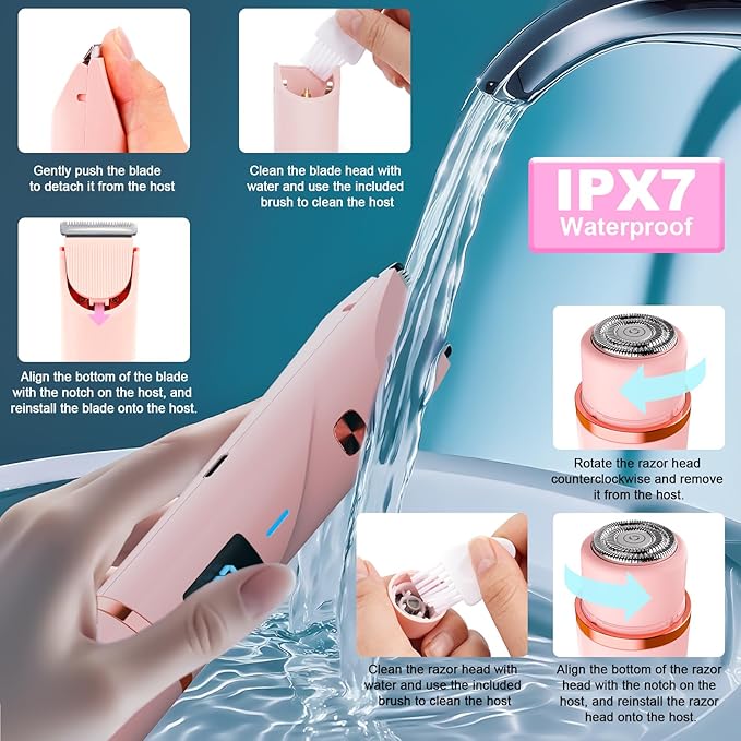 Bikini Trimmer for Women, 2 in 1 Electric Razors for Women Pubic Hair, IPX7 Waterproof Dual Head Bikini Shaver with LED Display, Rechargeable Electric Trimmer (Purple)