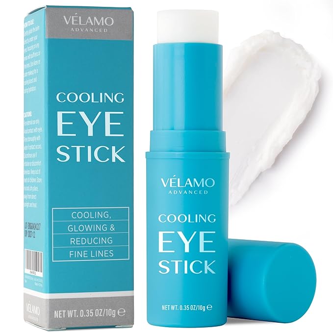 Cooling Eye Balm Stick with Caffeine: Under Eye Cream for Dark Circles Puffiness Eye Bags - Hyaluronic Acid Instantly Cooling, Hydrating & Brightening - Portable & Perfect for On-the-go Use 0.35 oz