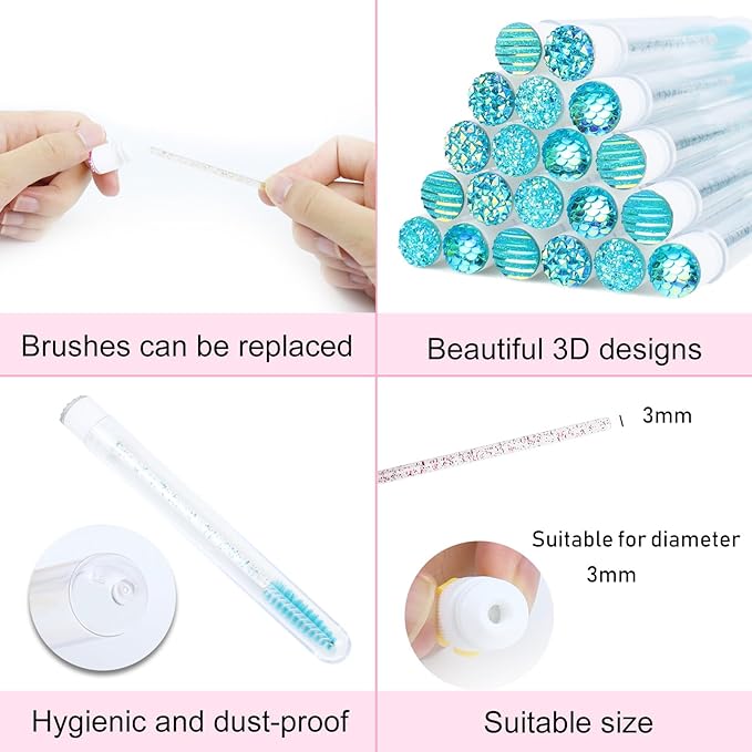 20 Sets Mascara Wand Tube Diamond Eyelash Spoolies Babyblue Mascara Brushes Lash Brush Makeup Tool Applicator Eyelash Brush Tubes Makeup Brush (4C-Babyblue)