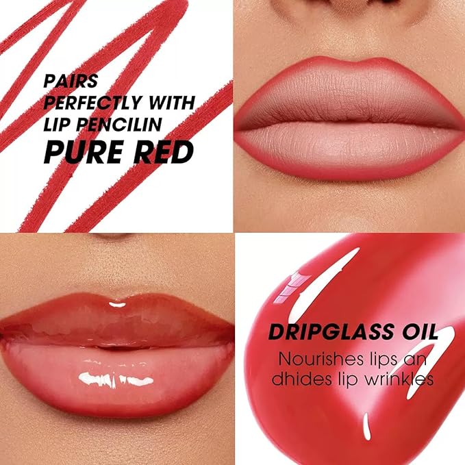 Brown Lip Liner Lip Gloss Set, Lip kit with Lip Oil Lip Liner, Plumping Lipgloss lip Pencil Waterproof Long Lasting Smudgeproof (06# brown)