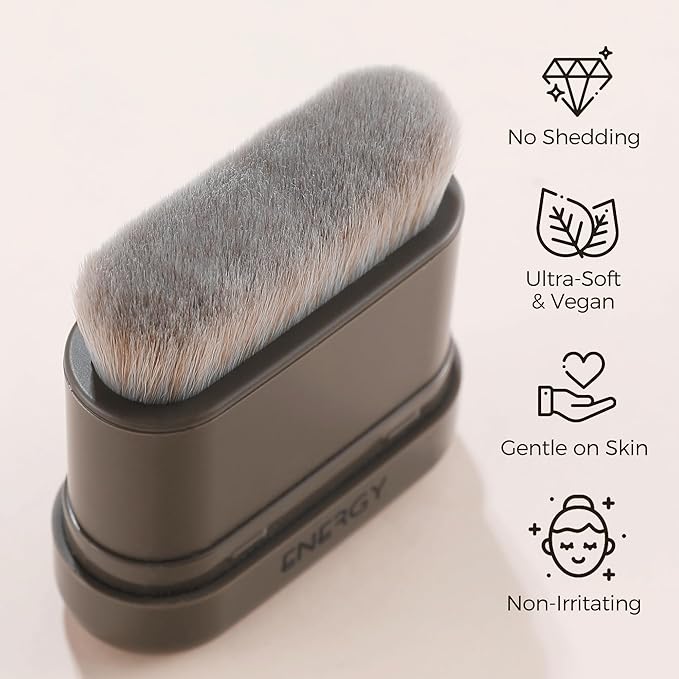 ENERGY Kabuki Foundation Brush with Cover – Adjustable Head, Small Travel Makeup Brush for Cream, Liquid, Powder, Bronzer or Highlight, Face Contour Brushes for Easy Blending, Self Tanner Mini