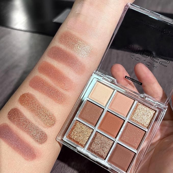 9 Color Brown Eyeshadow Palette - Rose Gold Dark Brown Bronze Naked Matte & Glitter Shades, Long-Lasting, Waterproof & Blendable, Natural Nude Eye Shadow Set sombras para ojos (Chocolate)