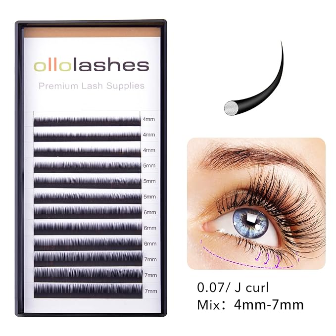 Bottom Lash Extension J Curl 0.15mm Mix4-7mm 4mm 5mm 6mm 7mm Black Color Lower Lash Extensions, Professional Supplies for Lash Techs (Bottom-J-0.15, 4-7mm)