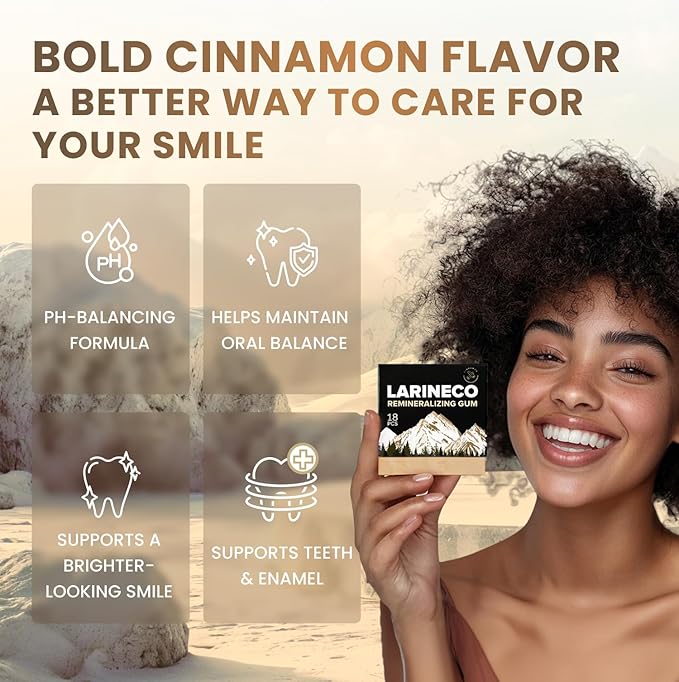 Larineco Remineralizing Gum with Nano Hydroxyapatite & Xylitol – Sugar-Free Xylitol Gum – Plastic-Free, Dye-Free, Aspartame-Free – Natural Base – 36 Pieces, Cinnamon