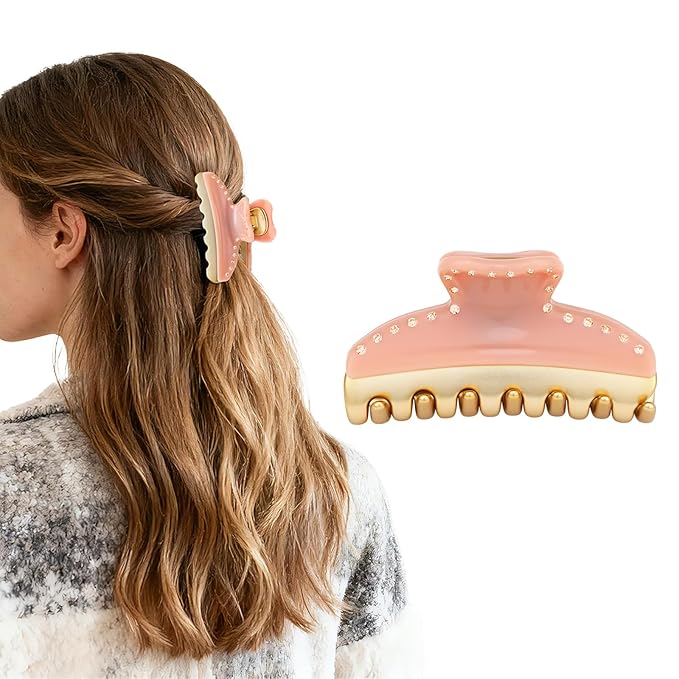 Premium Claw Clips for Women, 3 Inch Medium Hair Clips for Thick Thin Hair, Gold Hair Accessories, Strong Hold Non-Slip French Hair Clip for Teen Girls, Valentine's Day Gift for Her, Pink