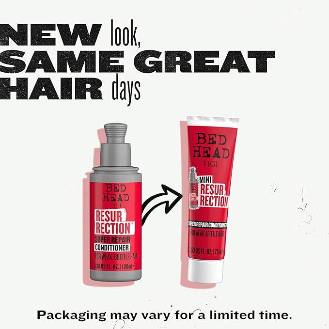 Bed Head by TIGI Resurrection Super Repair Conditioner Travel Mini – Repairing conditioner for dry, brittle and damaged hair with added moisture and nourishment, 2.53 fl oz (Pack of 2)
