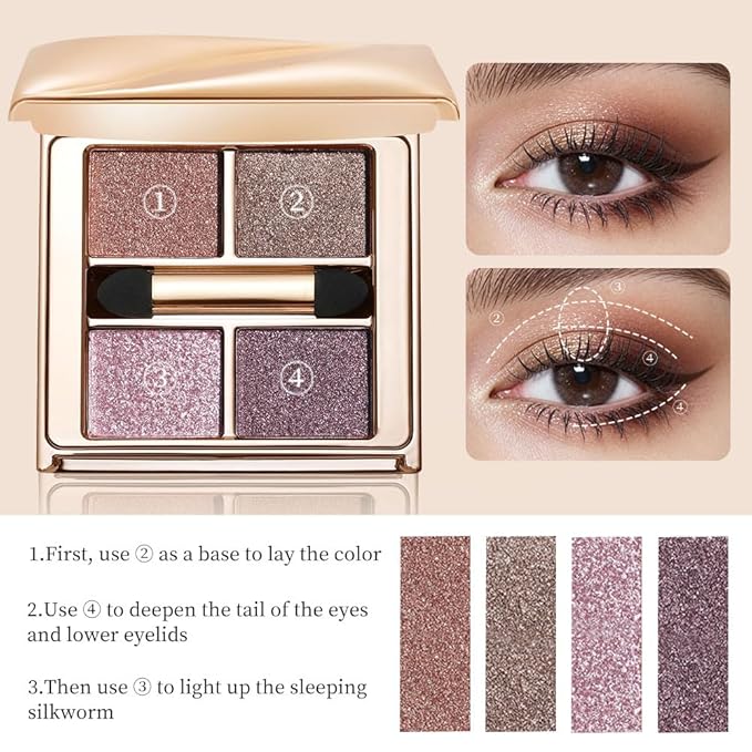 Cool Mauve Purple Eyeshadow Palette – High-Pigment Shimmer & Glitter for Icy Pink Glow, Soft Glam & Plum Smokey Looks, Long-Lasting Blendable Eye Makeup for Green, Hazel & Brown Eyes