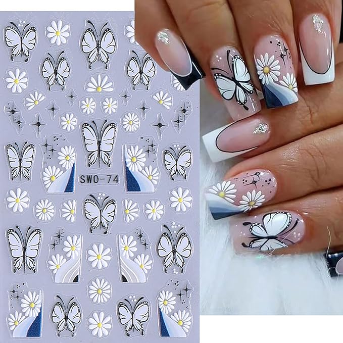 4 Sheets Flowers Nail Stickers 3D Self Adhesive Floral Nail Art Stickers Design Spring Summer Floral Leaf Plant Nail Supply Flower Nail Decals for Women Girls DIY Manicure Decoration