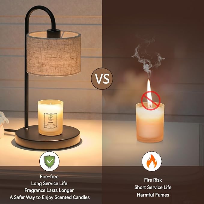 Candle Warmer Lamp with Timer, Dimmable Candle Wax Warmer Candle Lamp Warmer for Scented Candles with 2 Bulbs, House Warming Gifts Christmas Gifts for Women Home Decor - Linen