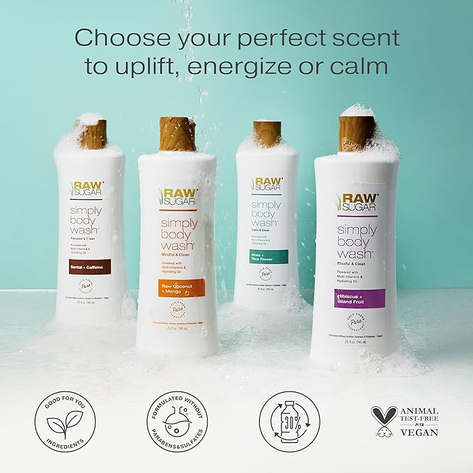 RAW SUGAR Pineapple Maqui Berry Reviver Gentle & Hydrating Body Wash, 20 Fl Oz (Pack of 3), Moisturizing & Smoothing Bath & Shower Gel, Vegan, Formulated without SLS/SLES & Parabens