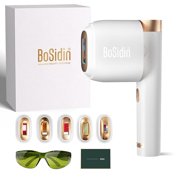 Laser Hair Removal, BoSidin IPL Hair Removal with Painless Ice-Cooling, 2-in-1 Face SR Rejuvenation, 6+1 Modes, 6 Levels Hair Removal for Women Permanent, Laser Hair Removal Kit with Shaver, Goggles