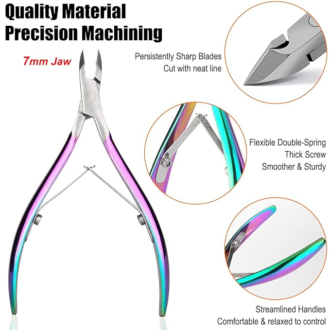 LePinko Professional Cuticle Trimmer with Cuticle Pusher, Super Labor-saving Dead Skin Nippers, Sharp Hangnail Remover for Fingernail Toenail, Pedicure Manicure Nail Care Tool for Women Men, 7mm Jaw