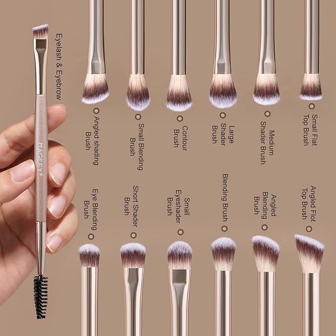 MAGEFY 20 Pcs Makeup Tool Set,13 Eye Makeup Brushes Professional Eyeshadow Makeup Brushes Set for Eyeshadow, Eyebrow, Eyeliner, Blending Concealer-Champagne
