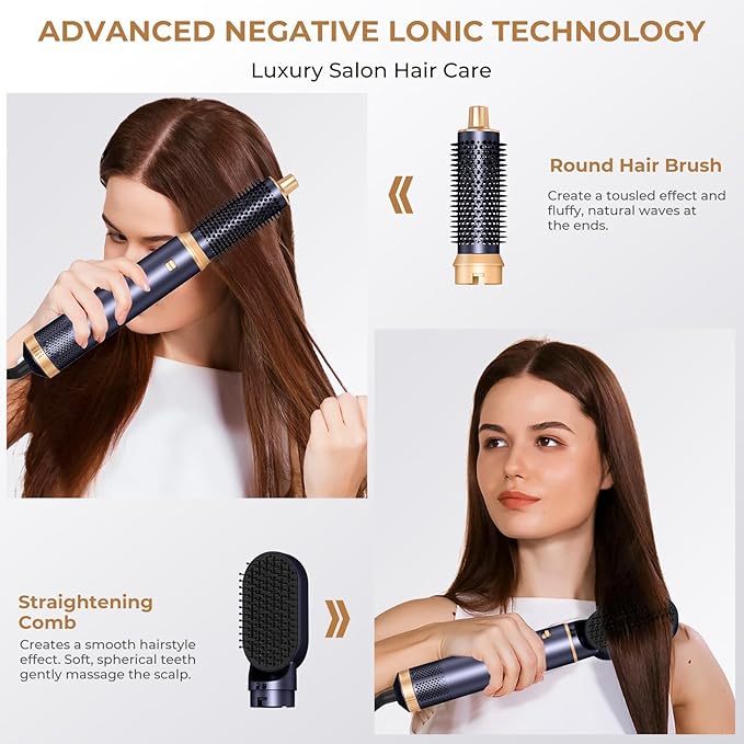 5 in 1 Blow Dryer Brush, Negative Ion Hair Dryer Brush Set Upgrade Hot Air Brush Air Styler Curling Wrap Air Curler, Curling Iron Hair Styling Tools As A Gift for Straight/Curl/Drying/Smoothing