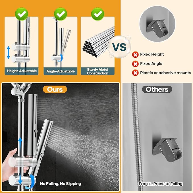 Hombeter Shower Heads with Handheld Combo, 10 Inch High Pressure Rain Shower Head, Height Adjustable Dual 2 in 1 Shower Head System with Stainless Steel Hose