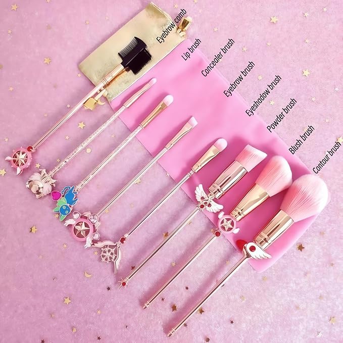 Cartoon Makeup Brush for Girls,Cute Anime 8pcs Foundation Blush Powder Eyeshadow Lip Eyebrow Potter Brushes Set with Metal Handle for Teens Kids Women Present Christmas