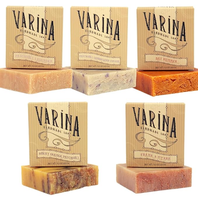Varina Patchouli Soap Variety - 5 Pack - Gentle Cleansing for Sensitive Skin, Earthy Scents Handmade Soap
