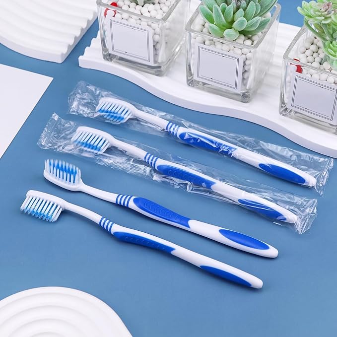 Pre Pasted Disposable Toothbrushes Individually Wrapped | Regular Size Head, Soft Bristle Hygienic & Economical | Great for Travel Camping Guestroom Car Office School Hotel Airbnb Gifts (72 Pack)