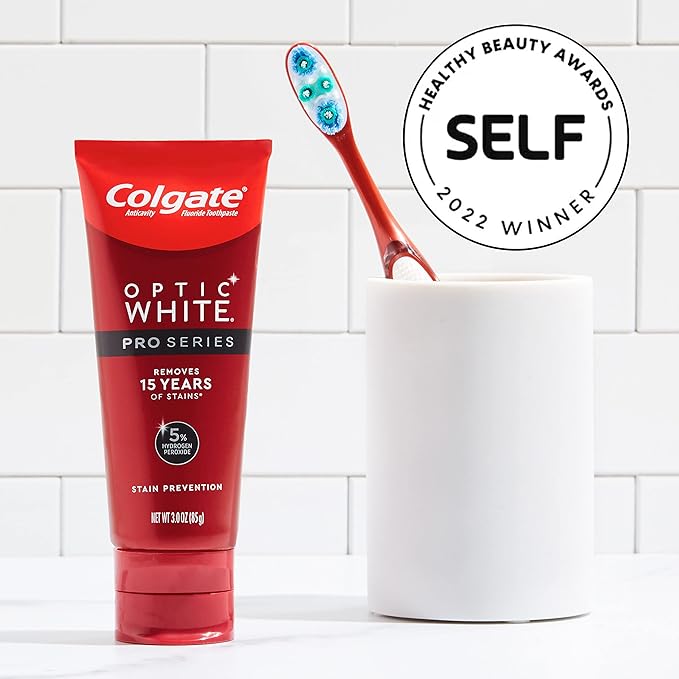 Colgate Optic White Pro Series Whitening Toothpaste with 5% Hydrogen Peroxide, Enamel Strength, 3 oz Tube