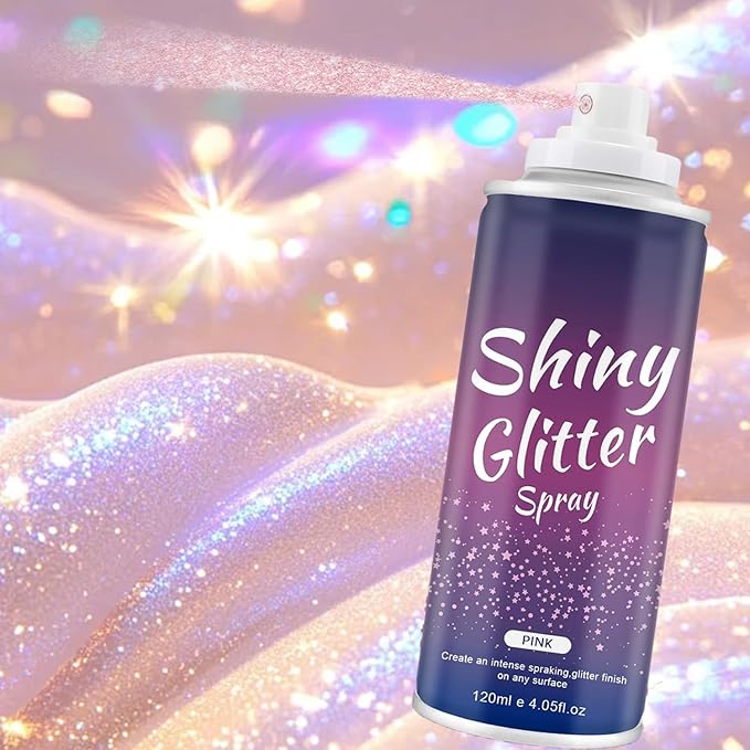 Body Glitter Spray - Pink Sparkling Shimmer for Hair,Clothing & Face Long-Lasting,Quick-Drying Loose Shimmer Hairspray Temporary Shiny Mist for St. Patrick's Day, Festival, Rave, Party, Prom Supplies