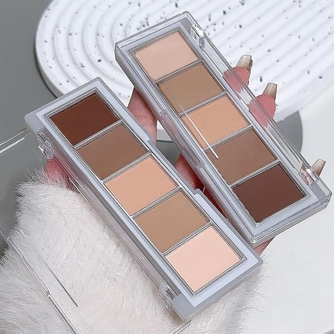 Mini 5-Color Matte Nude Neutral Brown Eyeshadow Palette – Soft Ivory, Peach Nude & Mocha Browns, High Pigment Blendable Long-Lasting All Matte Eye Shadow Kit for Daily Natural Makeup & Mature Eyes