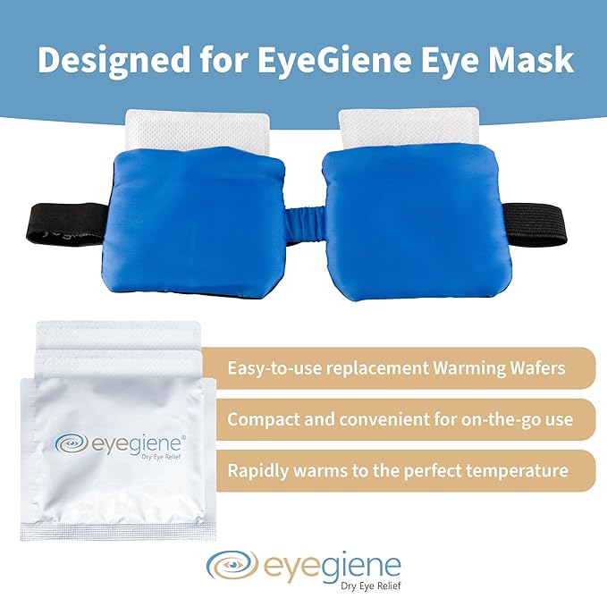 EyeGiene Insta-Warming Wafers Refill for Eye Mask - Portable Self Heating Masks for Dry Eyes -Multi-Use Heat Treatment for Dryness, Fatigue, Styes, Blepharitis - Steam Eye Mask for Dry Eyes (30 Pairs)