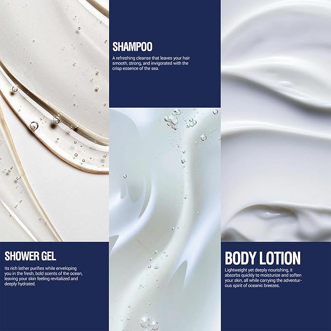 Bath and Body Gift Set for Men Body Wash Set with Fresh Ocean Scent Shower Gel, Body Lotion, Shampoo, Birthday Gifts for Men,regalos para hombre, Birthday Gifts for Him