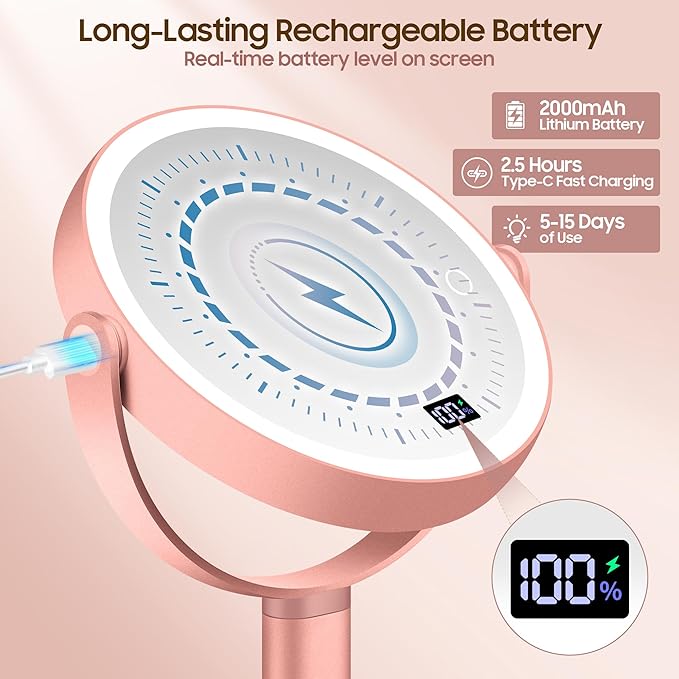 Makeup Magnifying Mirror with Light 30X/1X, Digital Display, 2-Sided Touch Control, Makeup Mirror with 3 Color Lights,360° Rotate, Height Adjustable Lighted Magnifying Mirrors for Desk Travel