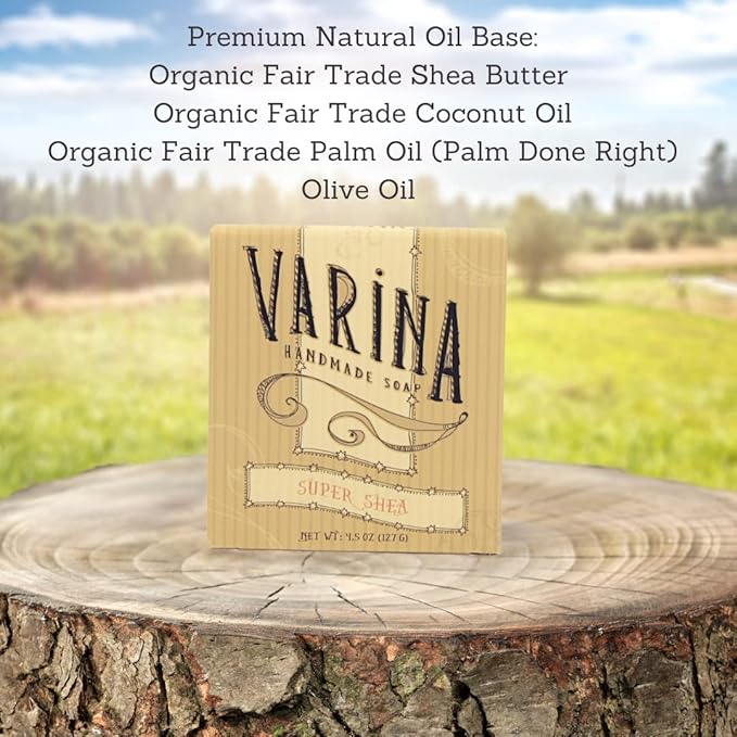 Varina Organic Super Shea Bar Soap - Gentle Cleansing for Sensitive Skin, Unscented - 3 Pack