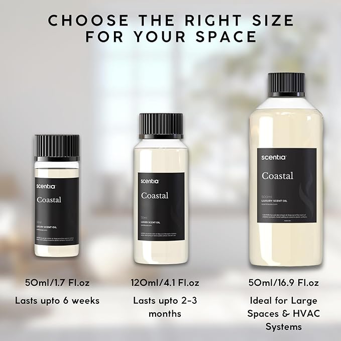 Scentia Coastal Fragrance Oil Inspired by Ri.tz Carl.ton Hotel - 50 mL 1.69 fl oz - Essential Oil Blend Botanical Jasmine, Bergamot & Fresh Marine Notes for Ultrasonic & Aromatherapy Diffusers