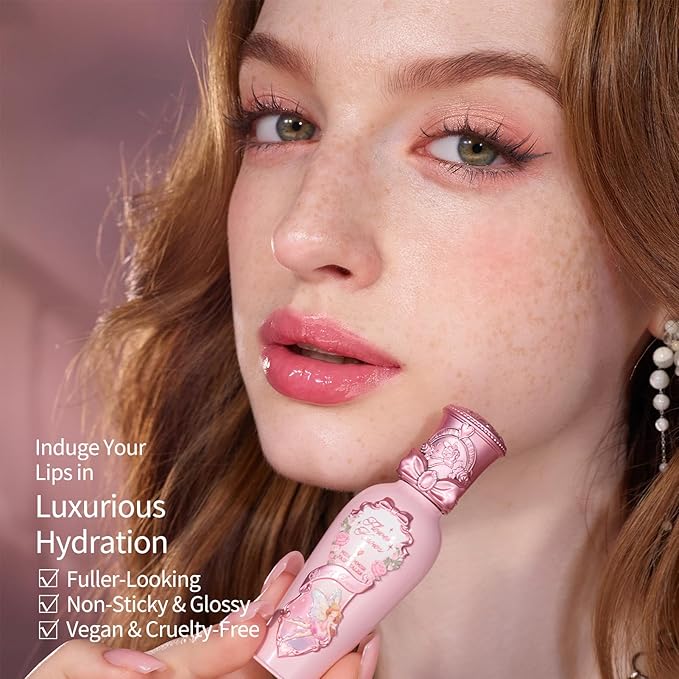 Flower Knows Midsummer Fairytales Lip Gloss-Glowy Moisturizing Coating Lip Lacquer-Hydrating Tinted Lip Oil for Girls&Women-Vegan & Cruelty Free-0.17Fl Oz(G05 Freesia)